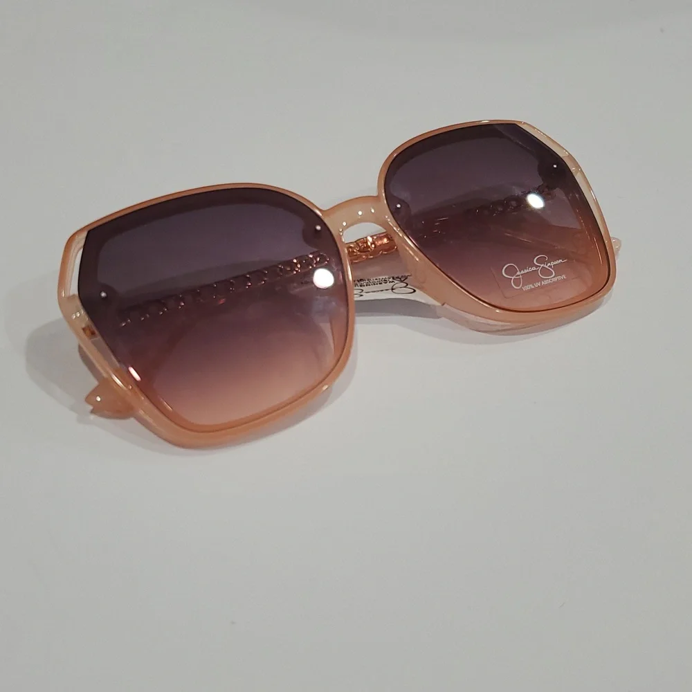 Jessica Simpson J6199 pink gold‎ chainlink style metal arms oval sunglasses new
